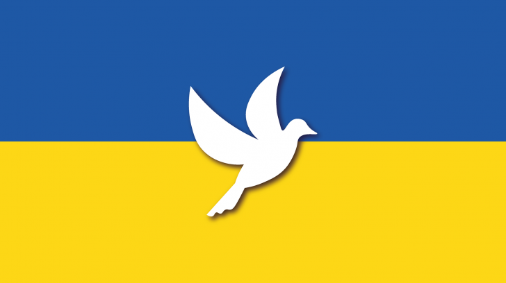 Ukrainische Flagge mit Friedenstaube